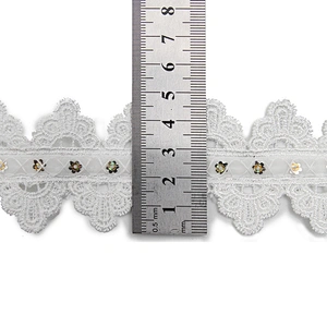 Wholesale sequins Lace Trim Water soluble lace white bridal lace trim Embroidery Sequin Tape For Dress cheap