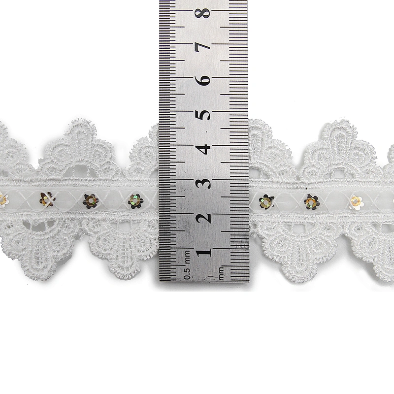 Wholesale sequins Lace Trim Water soluble lace white bridal lace trim Embroidery Sequin Tape For Dress cheap