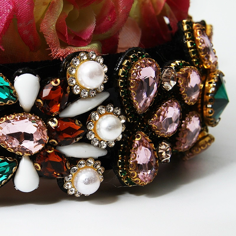Manufacturer of direct colored beads with pink jewel stone hoops with hand sewn fashionable ethos the latest style hair hoops baroque