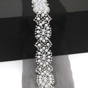Wholesale Embroidery beaded lace trim 5 cm Mesh fabric lace trims beautiful Accessories for dress 3D wedding Designer