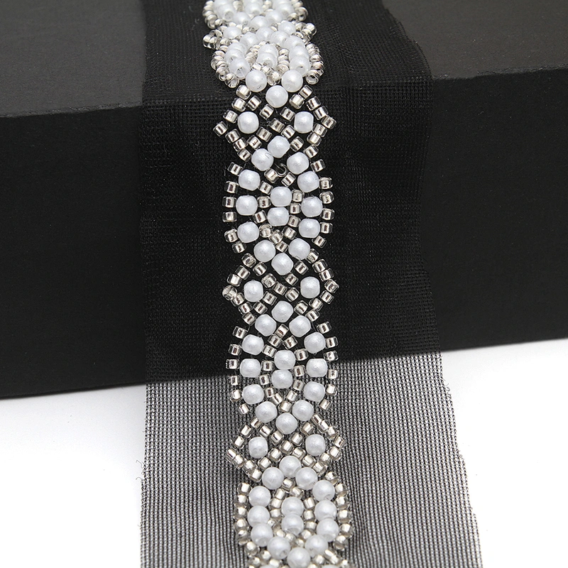 Wholesale Embroidery beaded lace trim 5 cm Mesh fabric lace trims beautiful Accessories for dress 3D wedding Designer