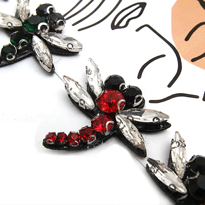 Christmas Cherry Flower Decorative Sew on Rhinestone Beaded Patches Wholesale patches for clothing