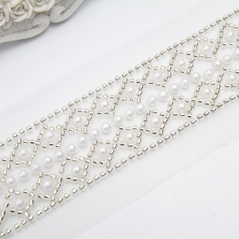 Wholesale Embroidery beaded lace trim 5.8 cm Mesh fabric lace trims beautiful White Accessories for dress 3D wedding Designer