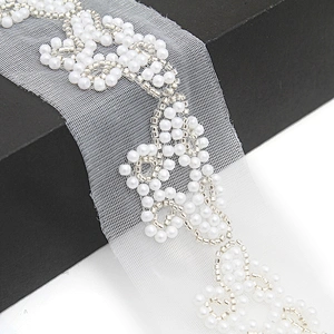 Wholesale Embroidery beaded lace trim 6 cm Mesh fabric lace trims beautiful Accessories for dress 3D wedding Designer