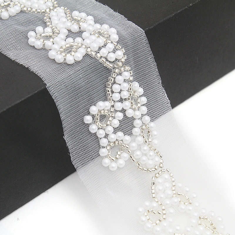 Wholesale Embroidery beaded lace trim 6 cm Mesh fabric lace trims beautiful Accessories for dress 3D wedding Designer