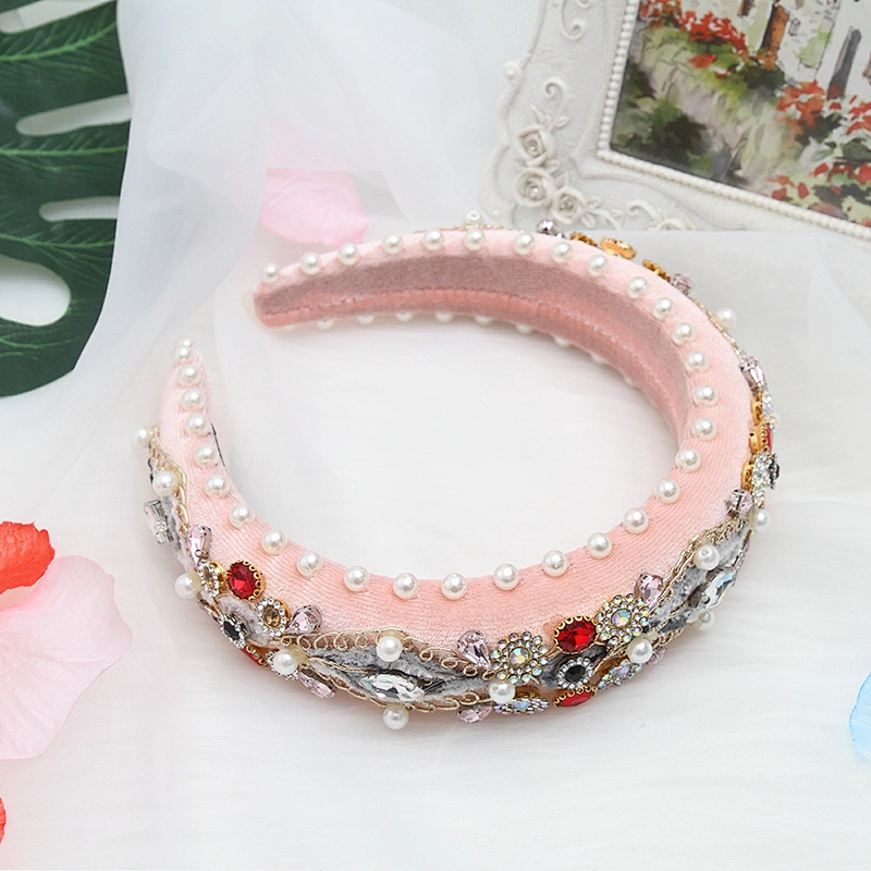 wholesale Hair Decoration Velour Crystal And Rhinestone Cup chain Decorated hair accessories Hairbands WOMEN HEADBAND