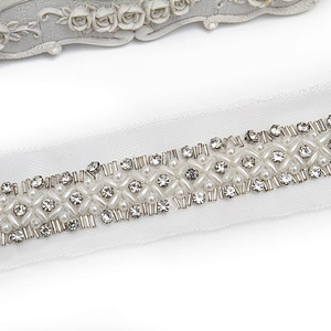 kavatar  wholesale new Handmade Bead lace Embroidered Tulle Trim wedding with Accessories Beads Rhinestones