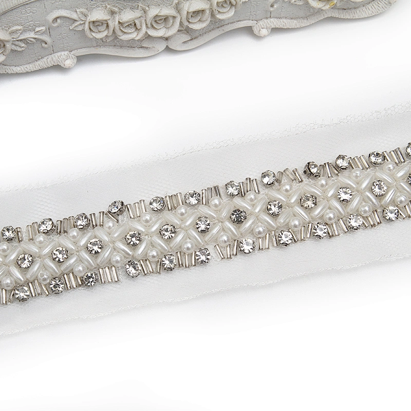 kavatar  wholesale new Handmade Bead lace Embroidered Tulle Trim wedding with Accessories Beads Rhinestones
