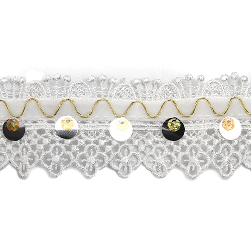 Wholesale sequins Lace Trim Water soluble lace white bridal lace trim Embroidery Sequin Tape For Dress cheap