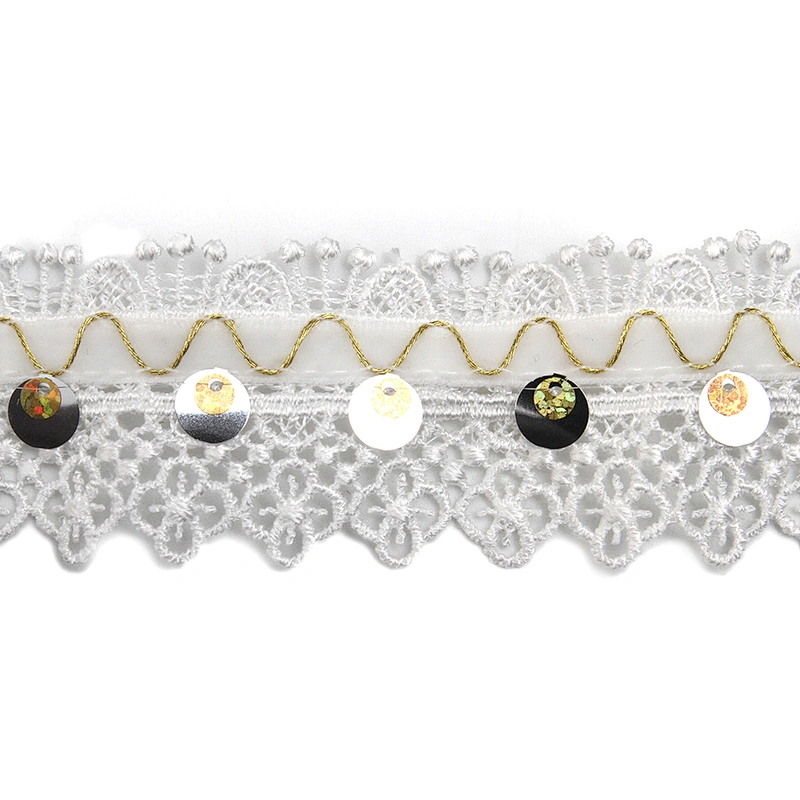 Wholesale sequins Lace Trim Water soluble lace white bridal lace trim Embroidery Sequin Tape For Dress cheap