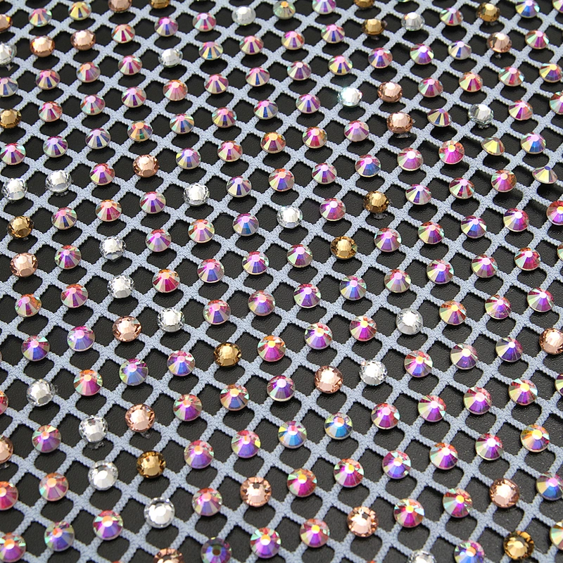 wholesale crystal  design rhinestone fabric mesh fashion long lace dress rhinestone fabric with nude mesh flat back for clothing
