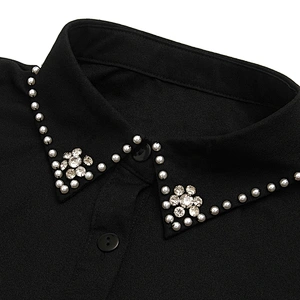 Autumn winter shirt collar versatile Korean water soluble shirt court  studded diamond base lace collar fake