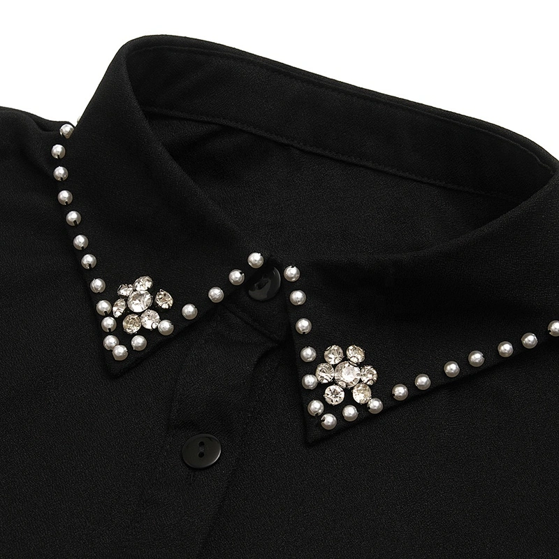 Autumn winter shirt collar versatile Korean water soluble shirt court  studded diamond base lace collar fake