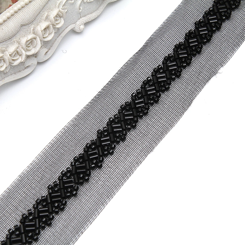 Wholesale Embroidery beaded lace trim 4 cm Mesh fabric lace trims beautiful Accessories for dress 3D wedding Designer