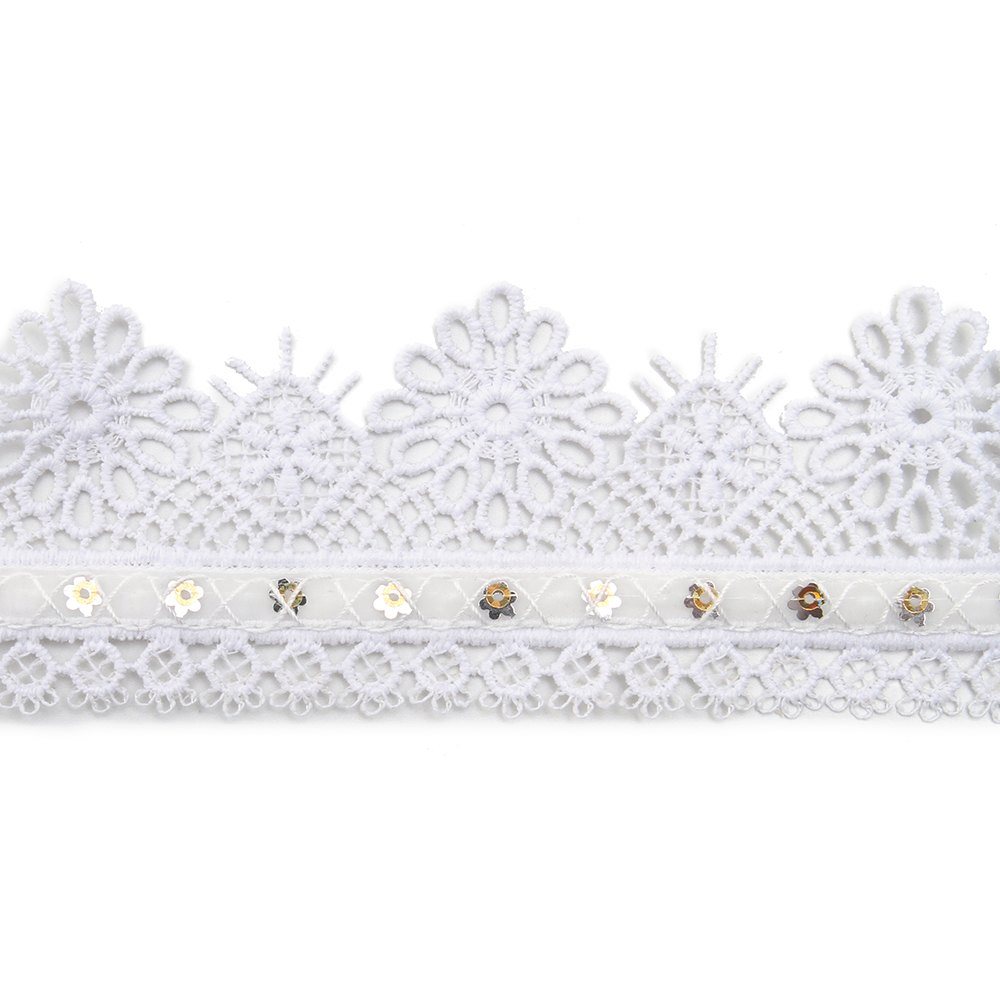 Wholesale sequins Lace Trim Water soluble lace white bridal lace trim Embroidery Sequin Tape For Dress cheap
