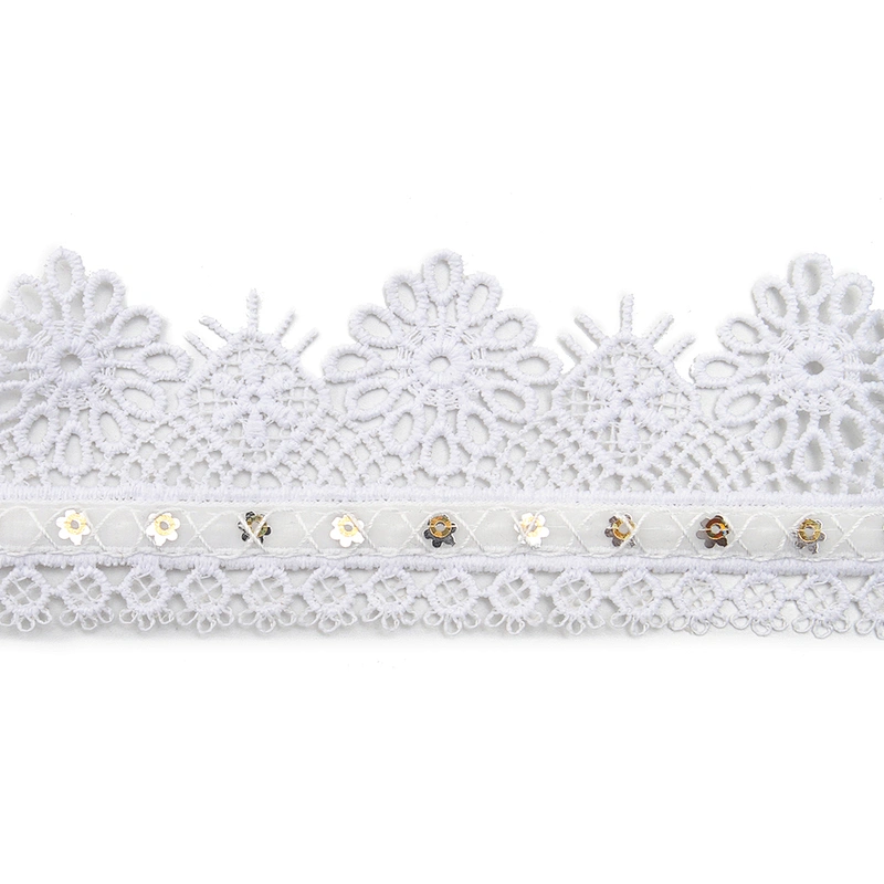 Wholesale sequins Lace Trim Water soluble lace white bridal lace trim Embroidery Sequin Tape For Dress cheap
