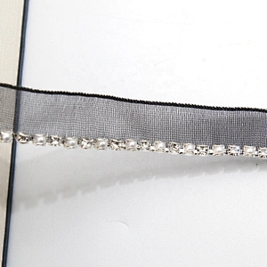 Wholesale Chain lace trim pearl rhinestone 1.1 cm Sew-On lace trim Polyester net mesh Lace trimmings for clothes  Accessories