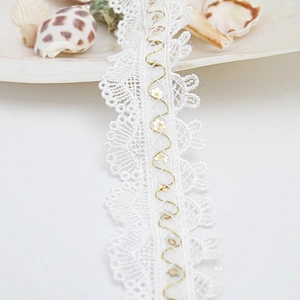 Wholesale sequins Lace Trim Water soluble lace white bridal lace trim Embroidery Sequin Tape For Dress cheap