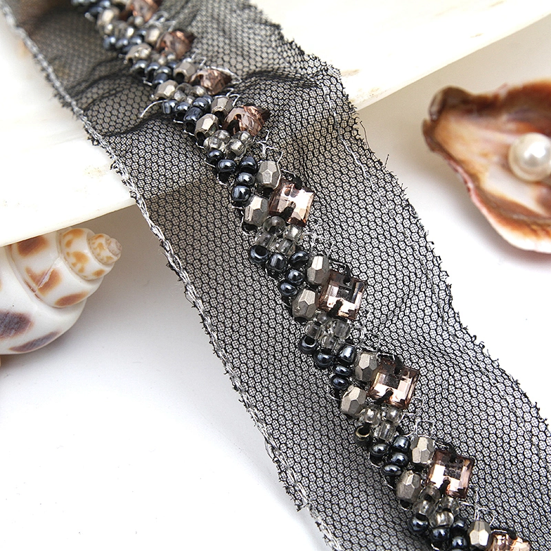 kavatar  wholesale new Handmade Bead lace Embroidered Tulle Trim wedding with Accessories Beads Crystals & Rhinestones