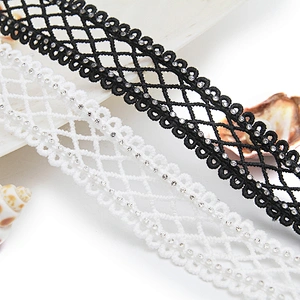 Wholesale Chain lace trim rhinestone 2.4 cm Sew-On lace trim Polyester net mesh Lace trimmings wedding for clothes  Accessories