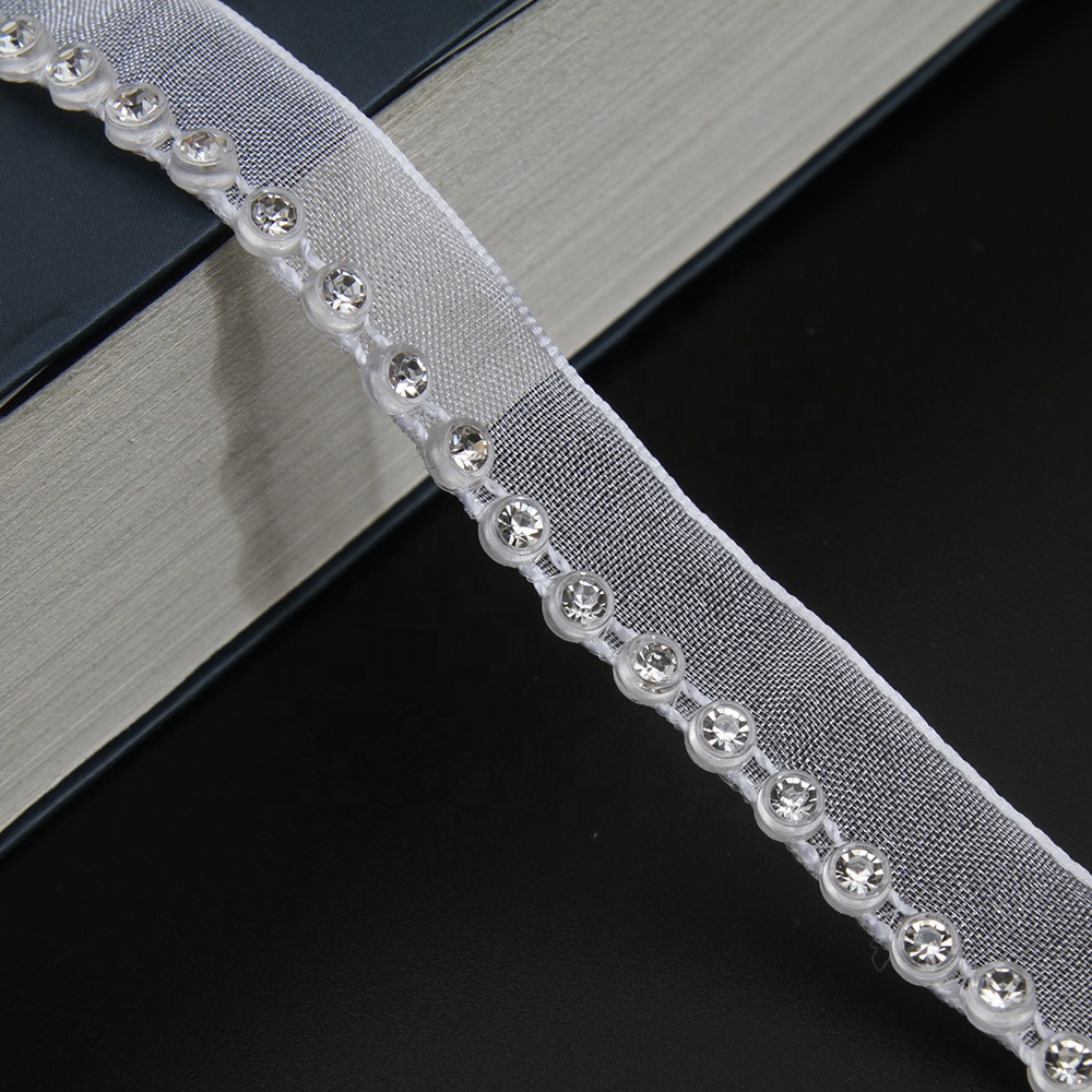 Wholesale Chain lace trim rhinestone 1.2 cm Sew-On lace trim Polyester net mesh Lace trimmings wedding for clothes  Accessories