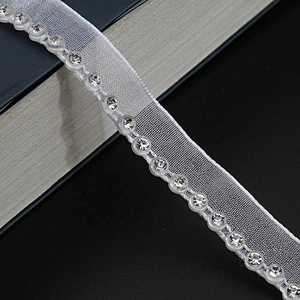 Wholesale Chain lace trim rhinestone 1.2 cm Sew-On lace trim Polyester net mesh Lace trimmings wedding for clothes  Accessories