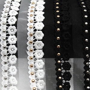 Wholesale 3.3cm Size Studs trim ribbon diy handmade costume dress sewing bead lace trim Design Rivets Trims