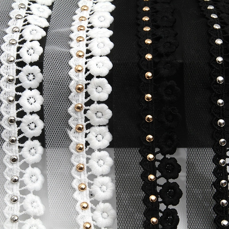 Wholesale 3.3cm Size Studs trim ribbon diy handmade costume dress sewing bead lace trim Design Rivets Trims
