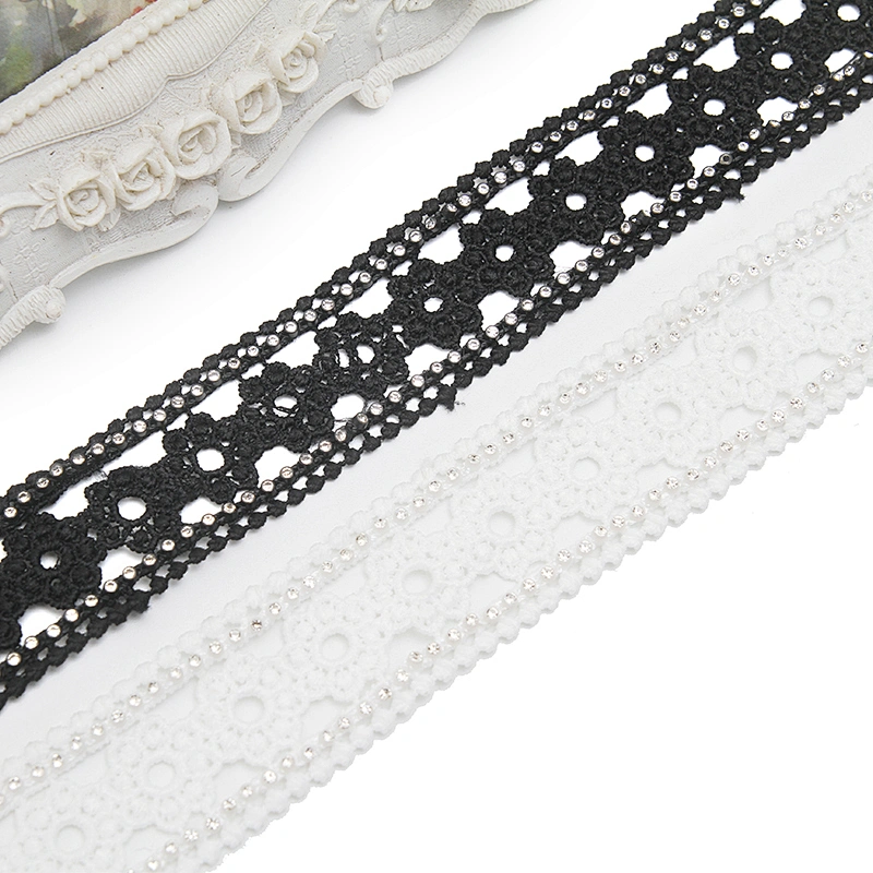 Wholesale Chain lace trim rhinestone 2.8 cm Sew-On lace trim Polyester net mesh Lace trimmings wedding for clothes  Accessories