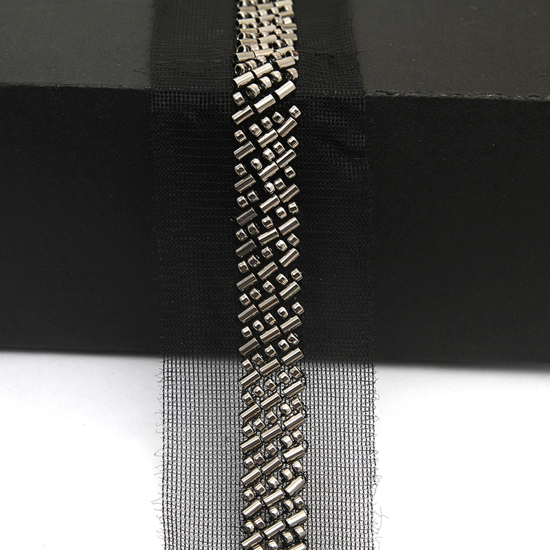 wholesale Embroidery beaded lace trim 3.9 cm Mesh fabric lace trims beautiful Accessories for dress 3D wedding Designer