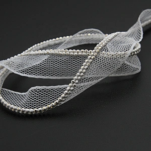 Wholesale Chain lace trim beaded 1.3 cm Sew-On lace trim Polyester net mesh Lace trimmings wedding for clothes  Accessories