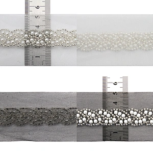 Wholesale Embroidery beaded lace trim 5 cm Mesh fabric lace trims beautiful Accessories for dress 3D wedding Designer
