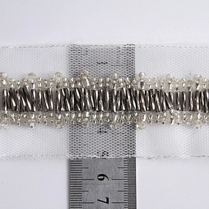 Fancy lace trim customize color glass tube lace beaded rhinestone lace trim