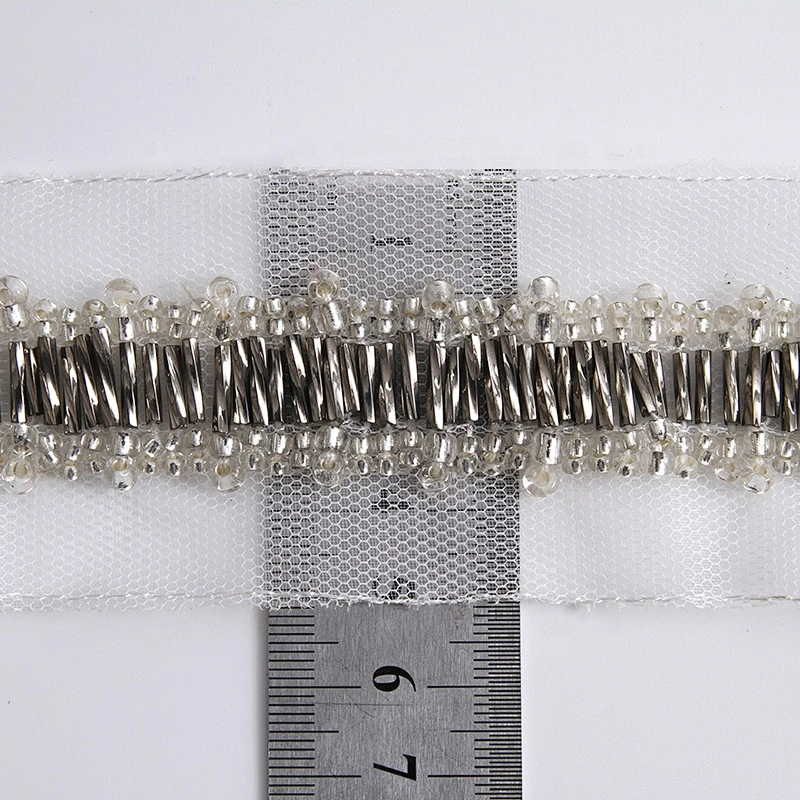 Fancy lace trim customize color glass tube lace beaded rhinestone lace trim