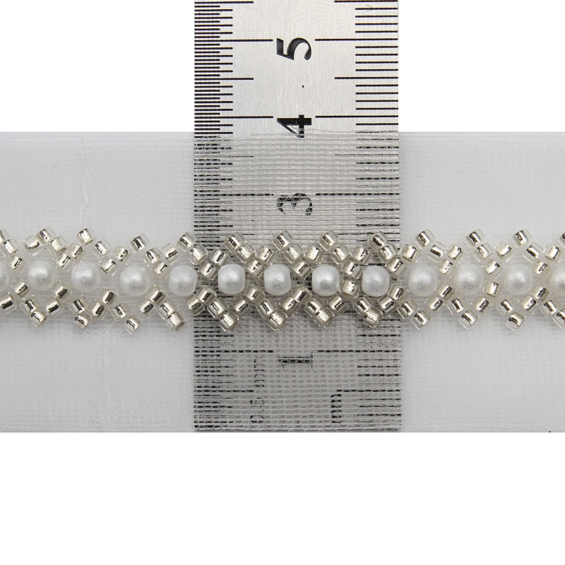 Wholesale Embroidery beaded lace trim 3.8 cm Mesh fabric lace trims beautiful White Accessories for dress 3D wedding Designer