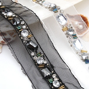 kavatar  wholesale new Handmade Bead lace Embroidered Tulle Trim wedding with Accessories Beads Crystals & Rhinestones