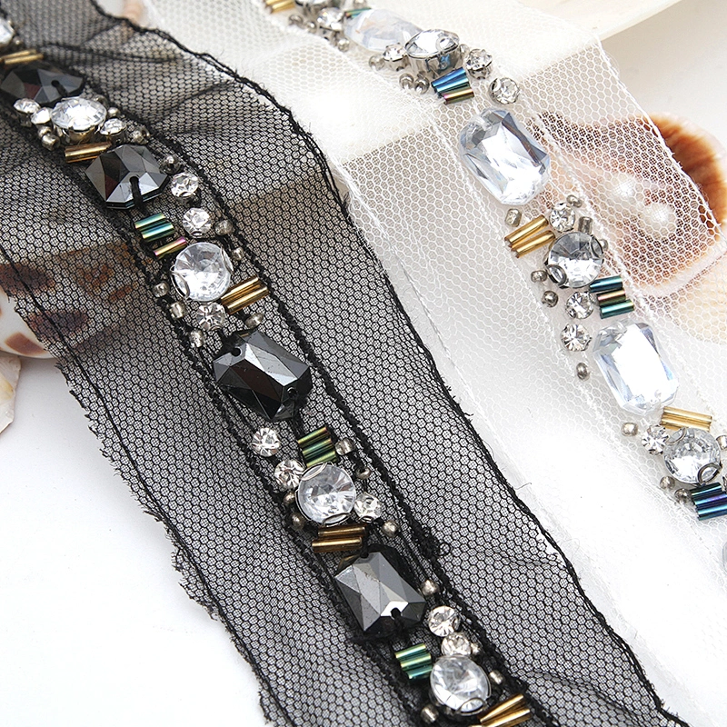 kavatar  wholesale new Handmade Bead lace Embroidered Tulle Trim wedding with Accessories Beads Crystals & Rhinestones
