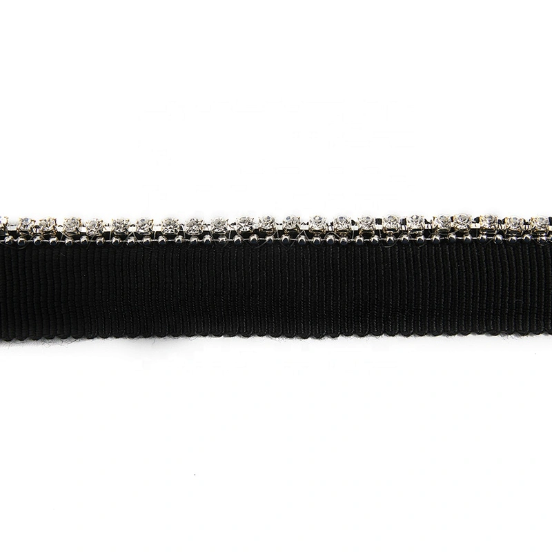 Wholesale Chain lace trim Rhinestone 1.6 cm Sew-On  stretch lace trim Woven tape beaded lace trimmings for dresses