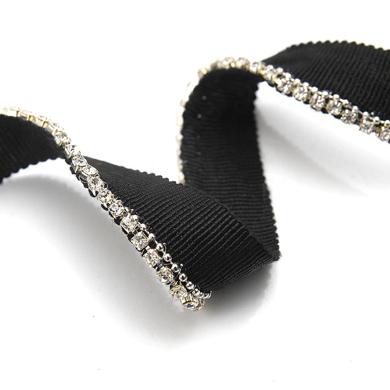 Wholesale Chain lace trim Rhinestone 1.6 cm Sew-On  stretch lace trim Woven tape beaded lace trimmings for dresses