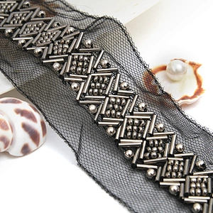 kavatar  wholesale new Handmade Bead lace Embroidered Tulle Trim wedding with Accessories Beads Rhinestones