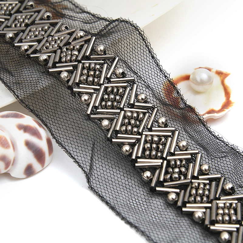 kavatar  wholesale new Handmade Bead lace Embroidered Tulle Trim wedding with Accessories Beads Rhinestones