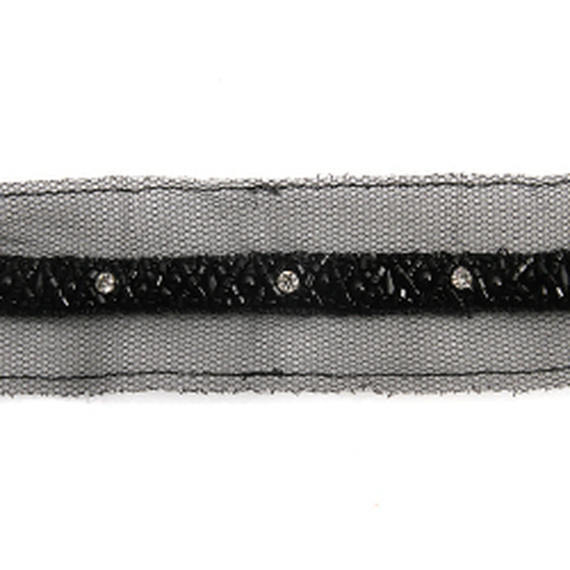 Wholesale black color glass crystal rhinestone lace embroidery beaded chain lace trimming