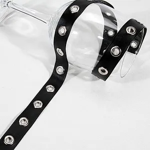 Kavatar Fashion Wholesale Black PU Accessories Eyelet Trim Tape For Garment eyelet belt