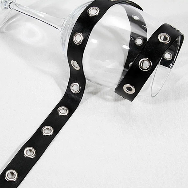 Kavatar Fashion Wholesale Black PU Accessories Eyelet Trim Tape For Garment eyelet belt