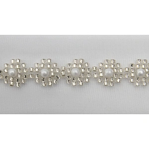 Wholesale Embroidery beaded lace trim 3.5 cm Mesh fabric lace trims beautiful White Accessories for dress 3D wedding Designer