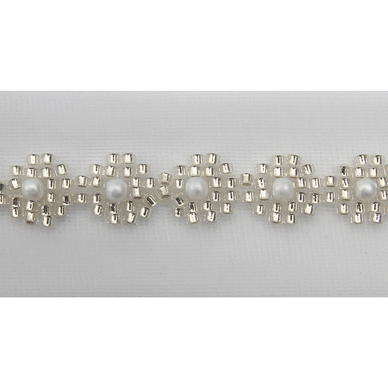 Wholesale Embroidery beaded lace trim 3.5 cm Mesh fabric lace trims beautiful White Accessories for dress 3D wedding Designer