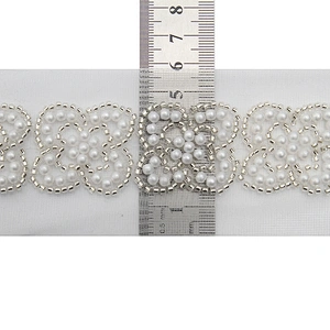 Wholesale Embroidery beaded lace trim 5.8 cm Mesh fabric lace trims beautiful White Accessories for dress 3D wedding Designer