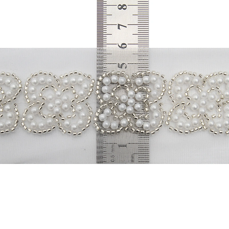 Wholesale Embroidery beaded lace trim 5.8 cm Mesh fabric lace trims beautiful White Accessories for dress 3D wedding Designer