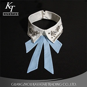 Kavatar Fashion White Detachable Collar With Crystal Rhinestone