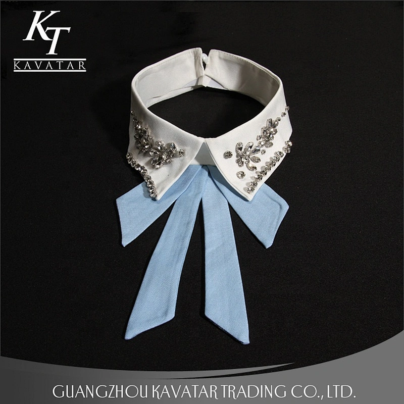 Kavatar Fashion White Detachable Collar With Crystal Rhinestone